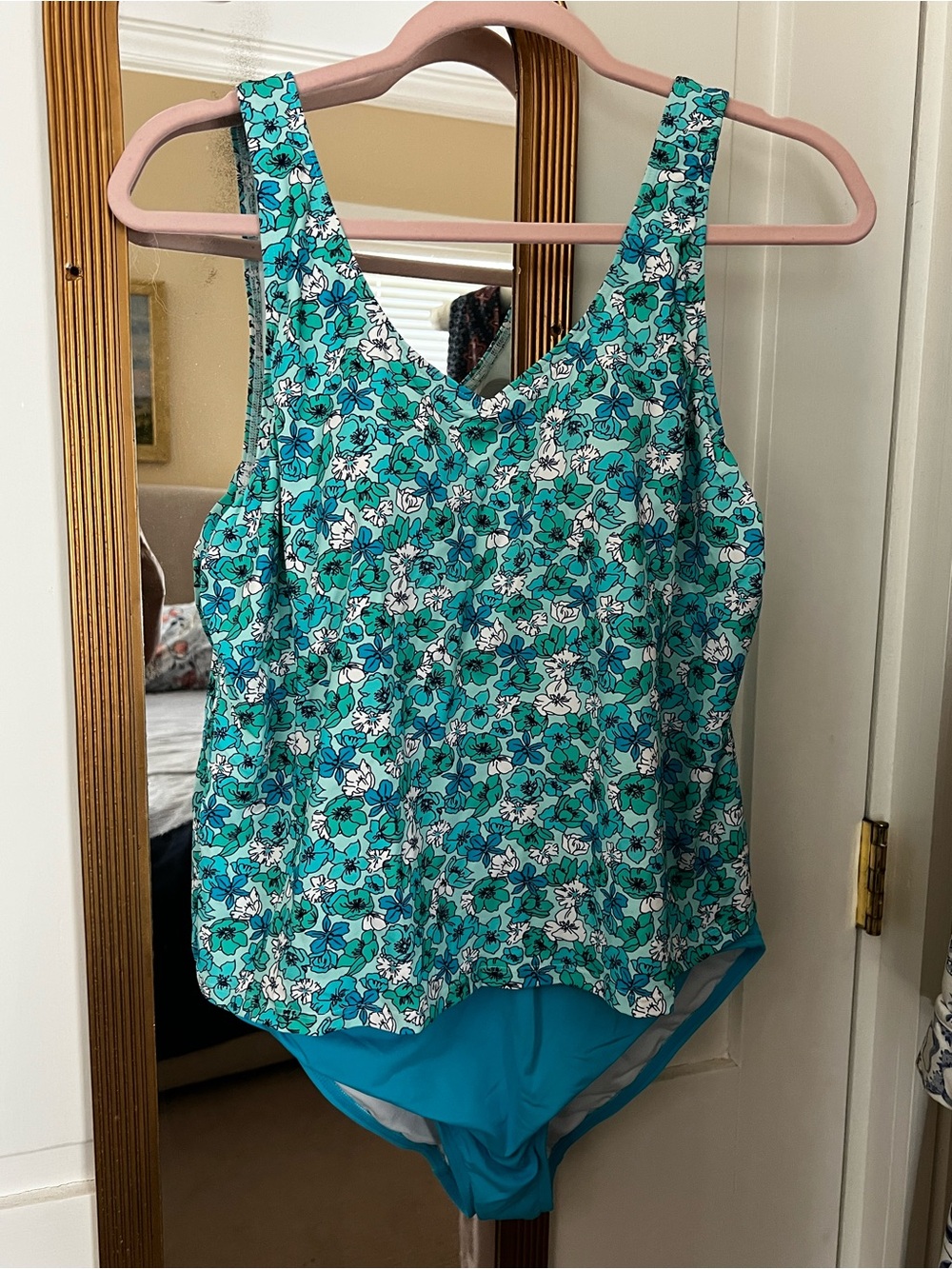 Land’s End—Floral Faux Tankini one piece bathing swim suit Size Medium 10-12